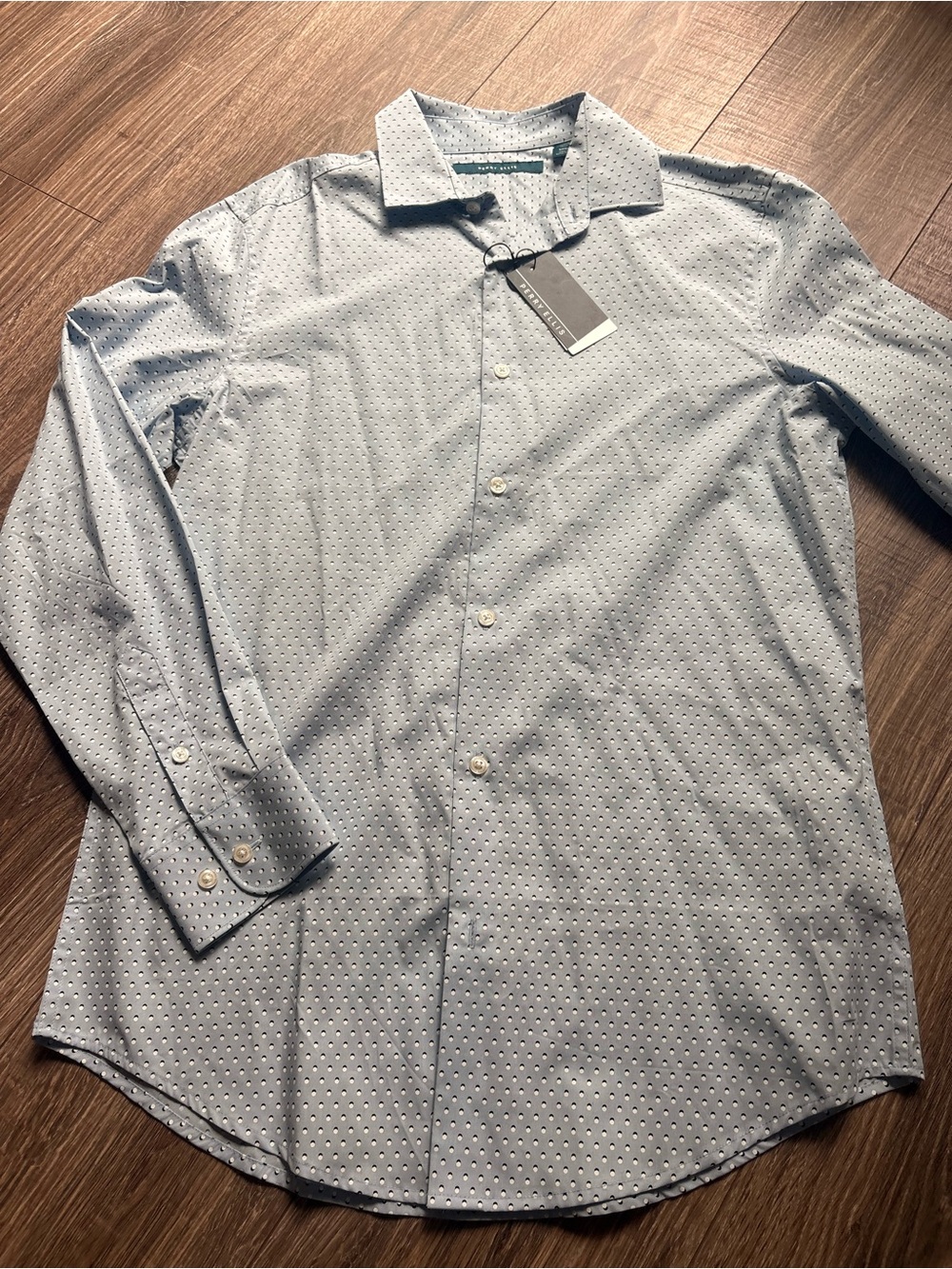 Perry Ellis Light Blue Dress Shirt with Micro Dot Print